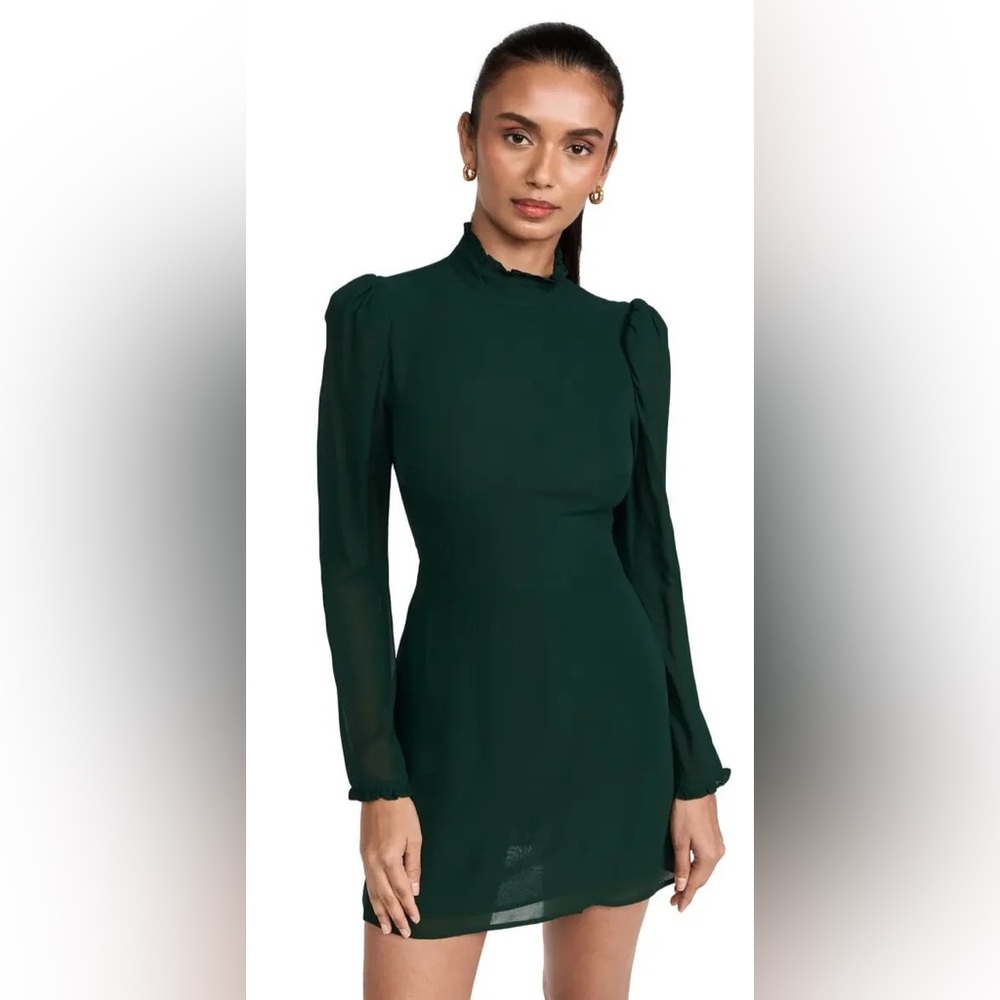 Reformation Lewis Dress Long Sleeve Forest Green